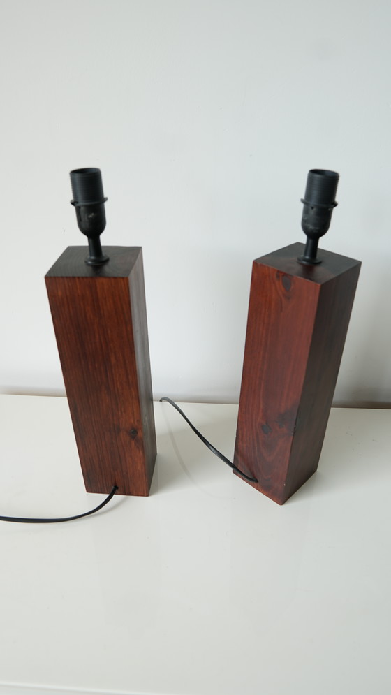 Image 1 of Pair of Mid - Century solid wood table lamps - 1970s