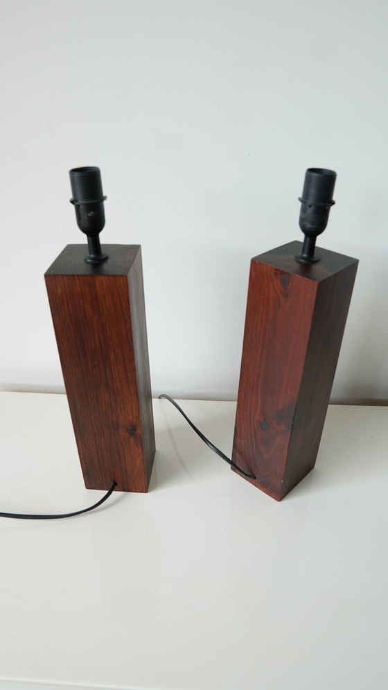 Image 1 of Pair of Mid - Century solid wood table lamps - 1970s