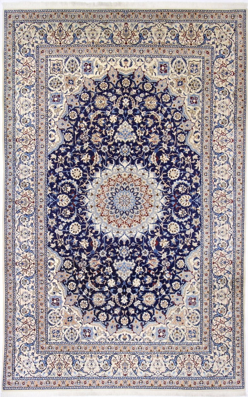Alfombra persa original anudada a mano Nain 9 La Fine con seda 320 x 202 cm Excelente estado