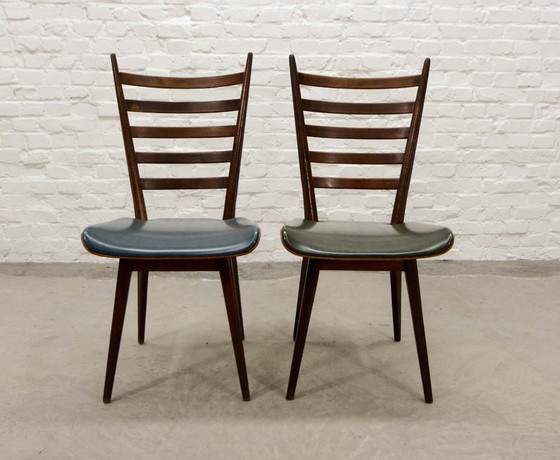 Image 1 of Set of Four ‘Quattro Colori’ Teak and Leatherette Dining Chairs in Style of Cees Braakman. The Netherlands, 1960s.