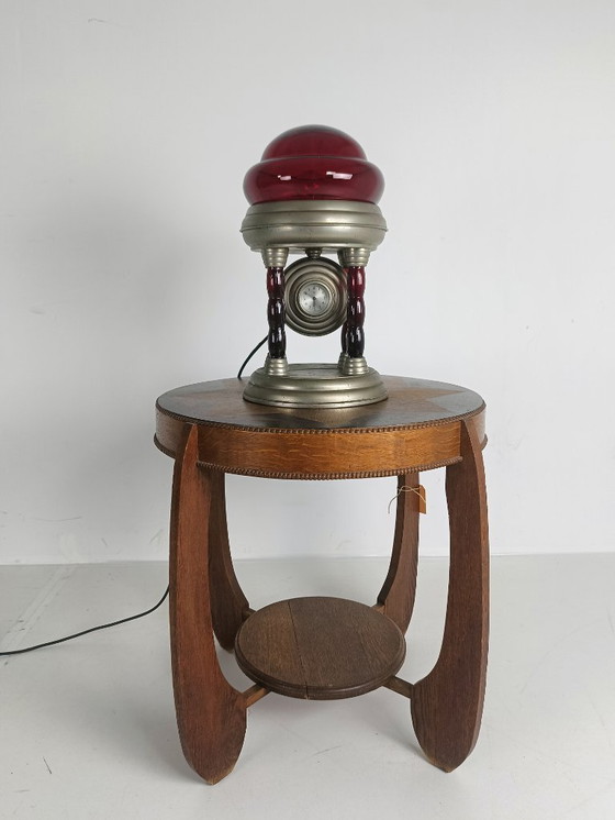 Image 1 of Unique Vintage Tin Lamp with Clock Mechanism from Italy
