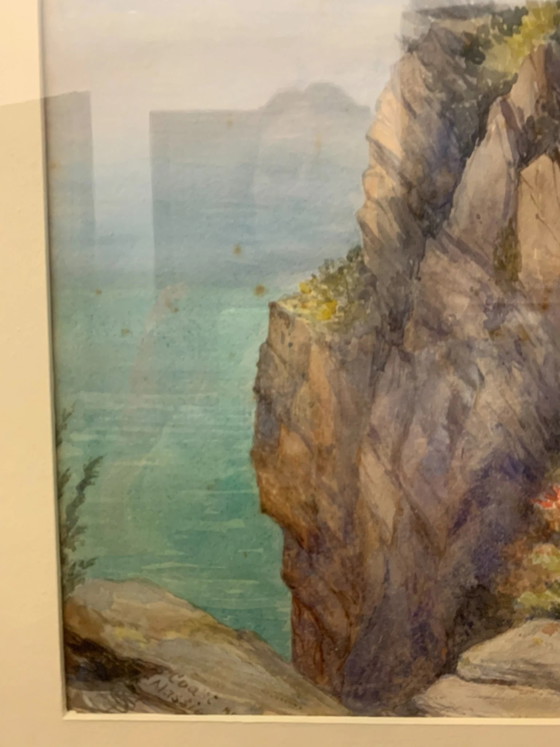 Pintura de acuarela de paisaje marino del siglo XIX, Pinturas y dibujos (foto 4 de 6)
