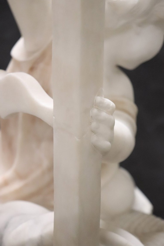 Image 1 of Child Gets off Chair, 19th Century Italian Marble Sculpture, Signed