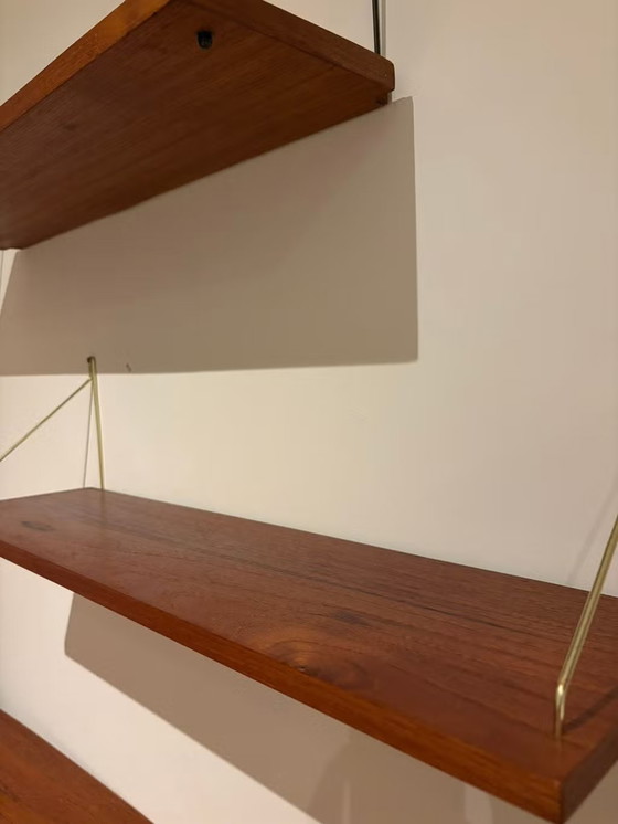 Vintage Danish 1960s Teak Wall Shelves – Shelving unit, Metal, Brass, Mid Century Modern (photo 14 of 15)