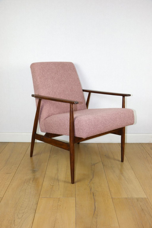 Fauteuil « Lis », années 1970, bouclé rose, design de Henryk Lis