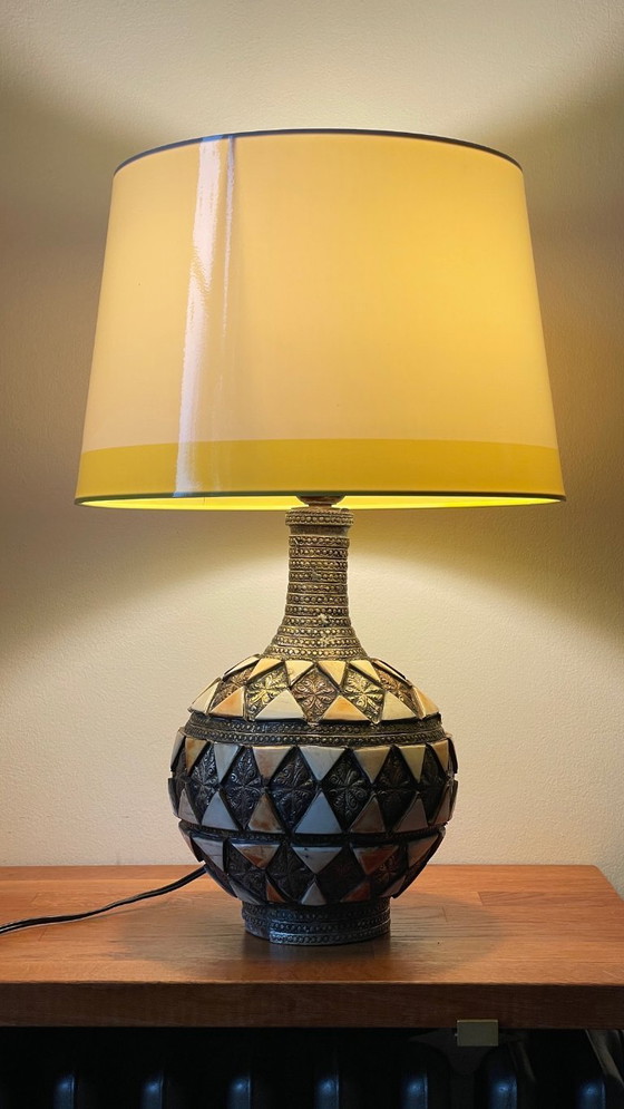 Image 1 of Vintage handgemaakte lamp, aardewerk en verzilverd metaal