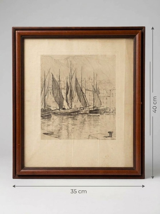 Robert Santerne – Estampe de port aux voiliers – 40 cm – Lithographies et sérigraphies, Paper (photo 7 of 7)