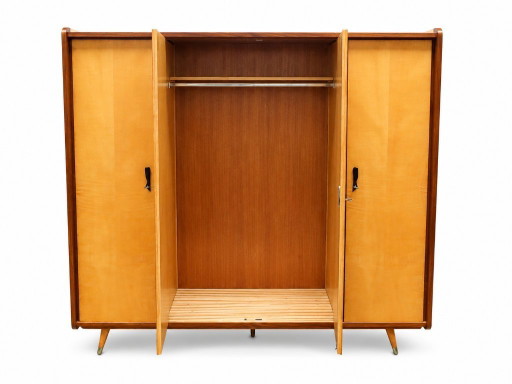 Vintage mid-century kledingkast met leg- en hanggedeelte