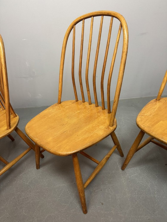 Image 1 of Set of 4 Mid-Century Design Spindle Back Dining Chairs by Bengt Akerblom & Gunnar Eklöf for Nässjö Stolfabrik, Sweden 1950s.