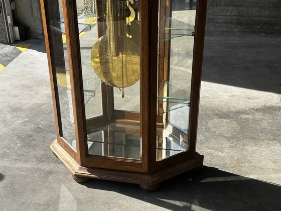 Grote eikenhouten staande klok met slagwerk en maanfase-indicator – Klokken, Wood, Brass (photo 5 of 15)