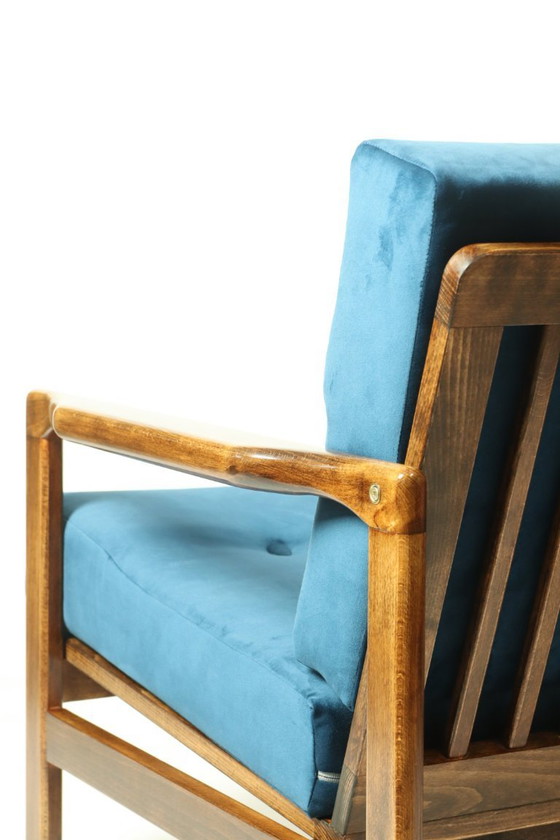 Image 1 of Vintage fauteuil blauw marin Scandinavisch ontwerp door Z.Bączyk 1965