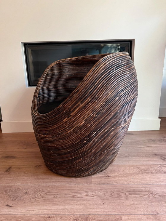 Image 1 of Rieten/rotan loungestoel + poef met opbergruimte – Crespi-stijl