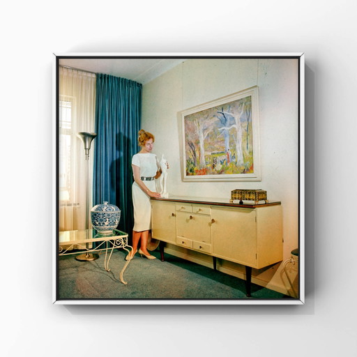 1x Intérieur Mid-Century 1960 | Estampe d'art carrée – fotografie, Paper