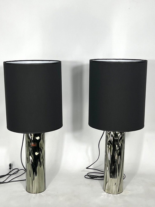 Barovier & Toso, pair of Murano glass table lamps from 70s. Labeled
