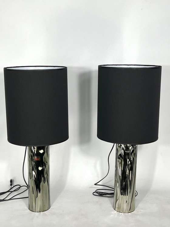 Image 1 of Barovier & Toso, pair of Murano glass table lamps from 70s. Labeled