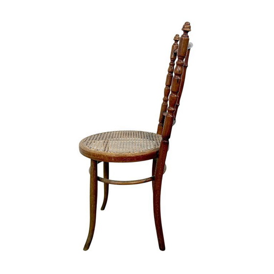 Image 1 of Set of four antique bentwood café chairs – Thonet / Fischel style – webbing seats