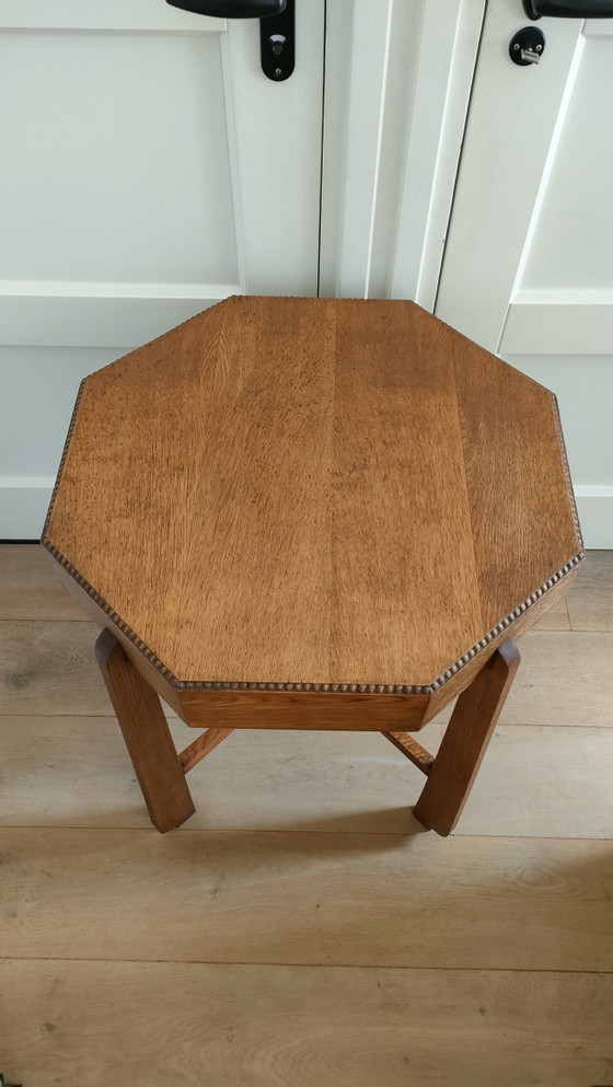 Image 1 of Table d'appoint Art Déco octogonale, table basse style Amsterdam School, table en chêne