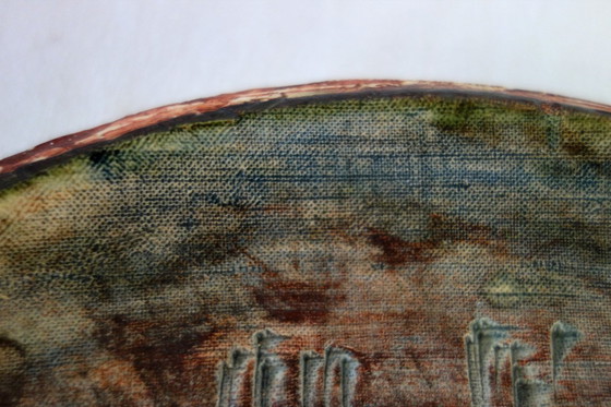 Image 1 of Grand plat motif chat en poterie vintage