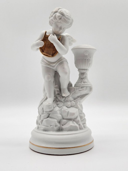 🕯️ Franklin Mint Biscuit Porcelain Candlestick „Amorini Di Pompei“ 1987 (Gianni Benvenuti)