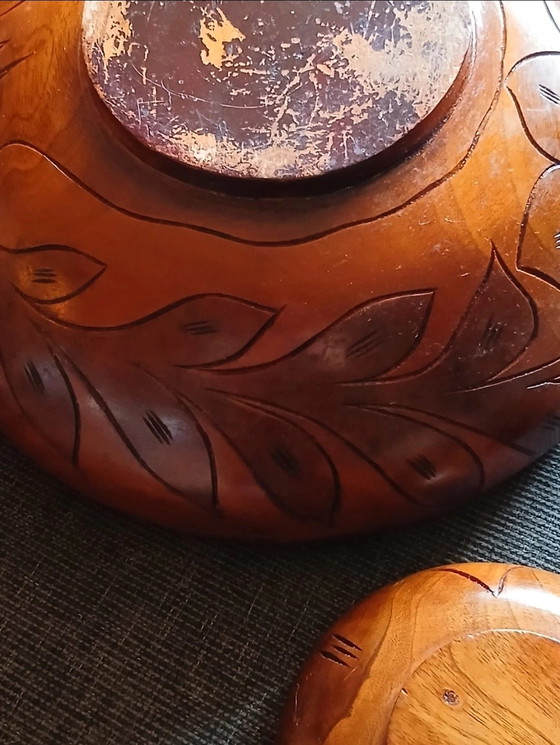 Image 1 of Vintage handgestoken teakhouten saladeset