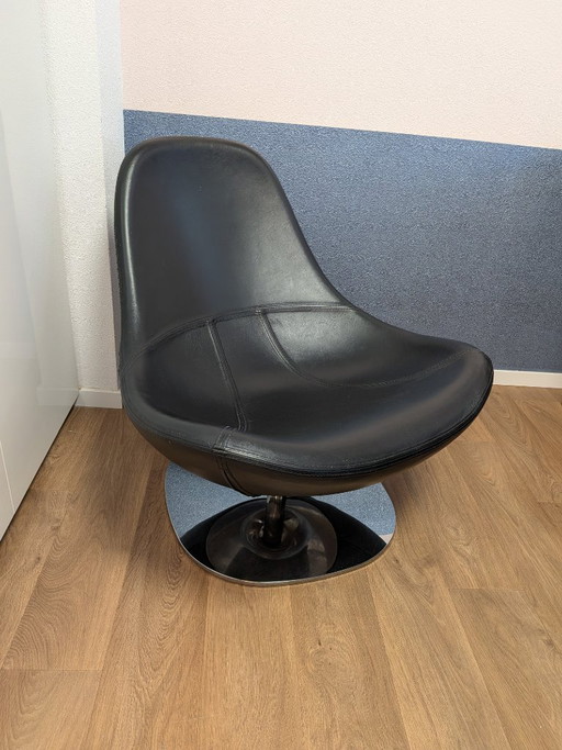IKEA Turip draaifauteuil zwart leer met chroom poot – draaistoelen, Leather, Metal