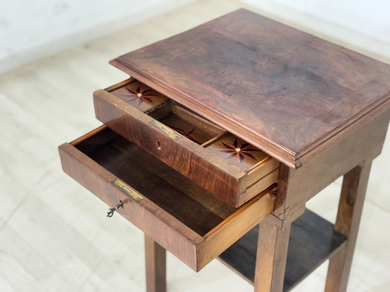 Image 1 of Antieke Biedermeier/Gründerzeit naaitafel - uniek exemplaar met sterinleg