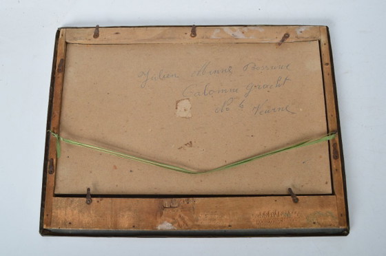 Image 1 of Antique Art Nouveau Peacock Photo or Postcard Display Frame / Belgium, 1900–1920 / Repoussé Brass