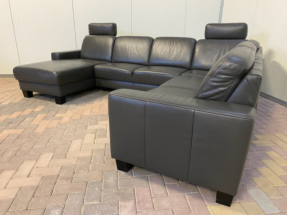 Image 1 of Schönes Echtes Leder Schwarzes U-förmiges Sofa