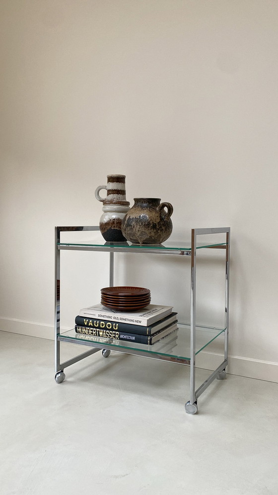 Image 1 of Vintage Chromen Trolley Met Glasplaten