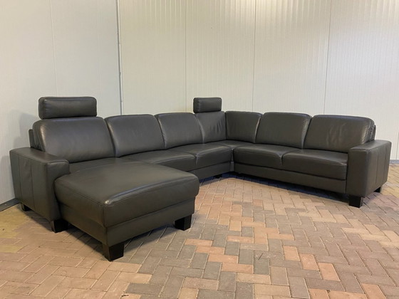 Image 1 of Schönes Echtes Leder Schwarzes U-förmiges Sofa