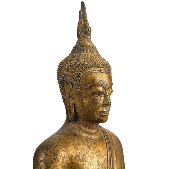 Estatua antigua de Buda tailandés en Bhumisparsha Mudra - Estilo Rattanakosin del siglo XVIII/XIX - Bronce (photo 11 of 11)