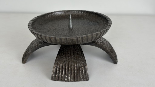 Vintage anthracite metal Brutalist candlestick Japanese design