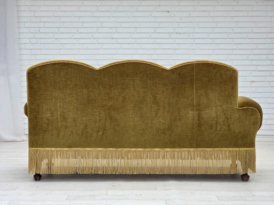 Image 1 of 1950s, 2 seater sofa/daybed, light green furniture velour, ash wood legs.