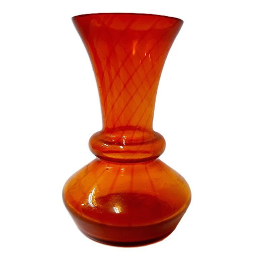 Vaso vintage, vetro artistico color arancio mandarino e schizzi, vetro satinato smerigliato