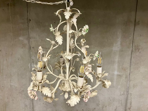 Image 1 of 🇮🇹 Lampadario in metallo bianco in stile fiorentino