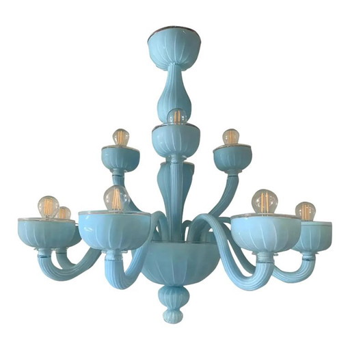 Contemporary Matte Light-Blue Murano Style Glass Chandelier