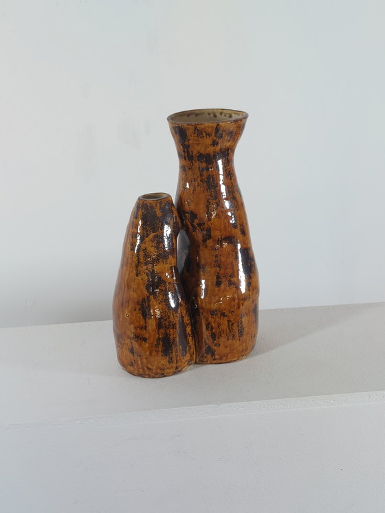 Image 1 of Vintage artist's ceramic twin vase ceramic vase