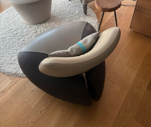 LeoLux design armchair leather gray-black-beige