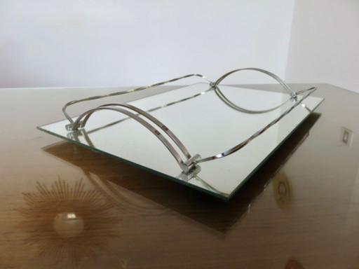 Antique French chrome-plated brass mirror tray, Art Deco style, 1920s-30s