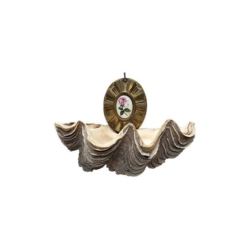 Antiek Frans weiwater houder met schelp, eind 19e eeuw