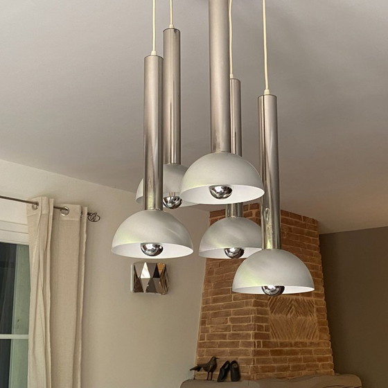 Space Age Waterfall Pendant Light. 1970. – Pendant lamps, Metal (photo 4 of 6)