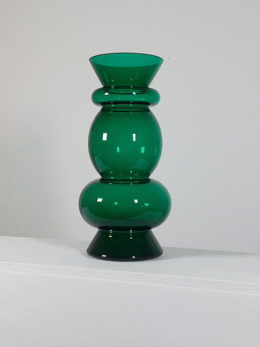 Grüne skulpturale Vintage Ritzenhoff Design Dieter Sieger Memphis Style Glas Vase