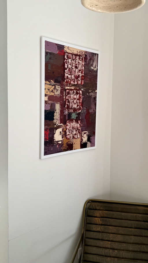 Arte urbana astratta – “Urban Breath” – Pittura contemporanea strutturata in rosso e viola