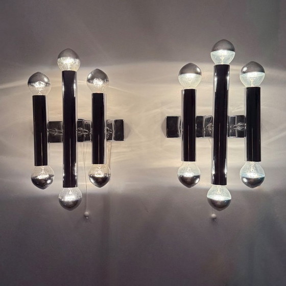 Image 1 of Paar Gaetano Sciolari Wandlampen Leuchter Chrom Rohr , 1970er Jahre