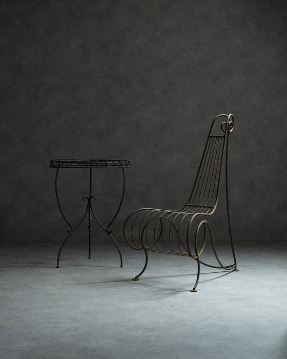 Image 1 of sedia e tavolo Spine nello stile di André Dubreuil.