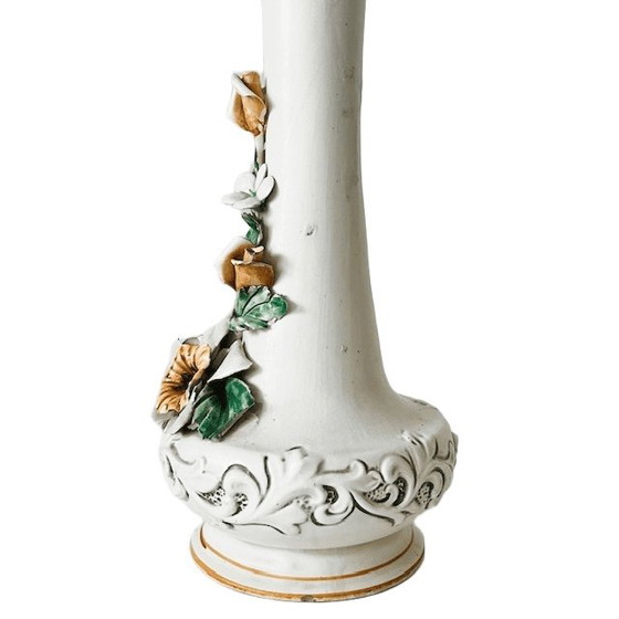 Image 1 of Vase baroque italien vintage de Capodimonte en porcelaine, style rococo, fleurs, années 1960
