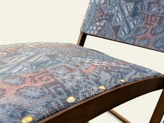 Image 1 of Poggiapiedi vintage degli anni '80 - poggiapiedi regolabile in altezza con rivestimento in tessuto fantasia