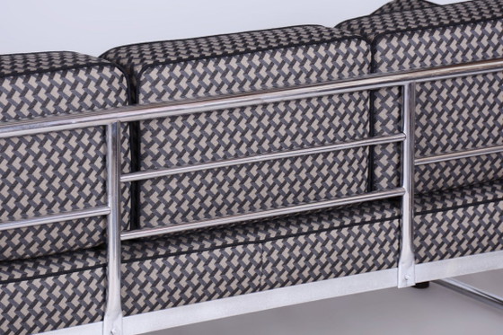 Sofá Bauhaus restaurado, de Mücke-Melder, cromado, tapizado nuevo, checo, años 30 – Textile, Chrome (photo 11 of 15)