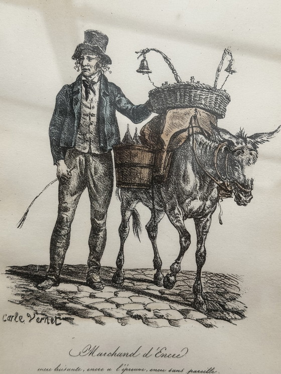 Image 1 of Carle Vernet - 2 incisioni - I mestieri di una volta - sotto cornici di legno