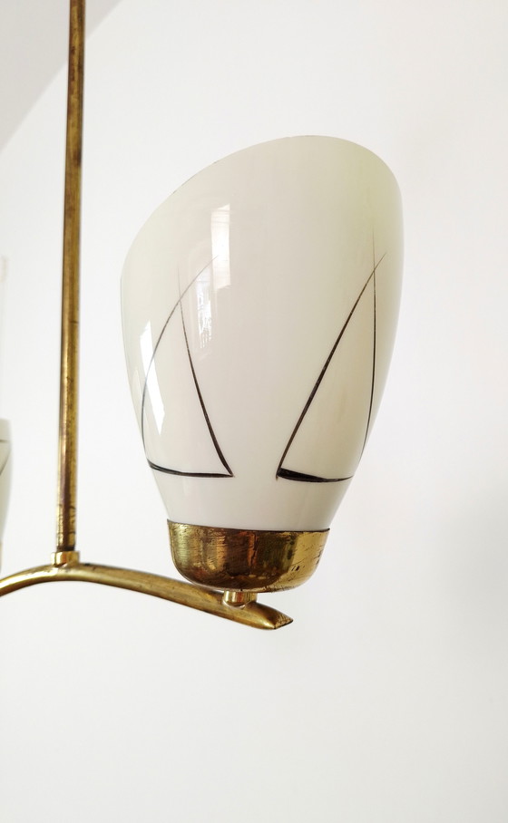 Image 1 of Beautiful art deco chandelier, vintage pendant light, ceiling light, two-arm chandelier, mid-century modern chandelier, Yugoslav